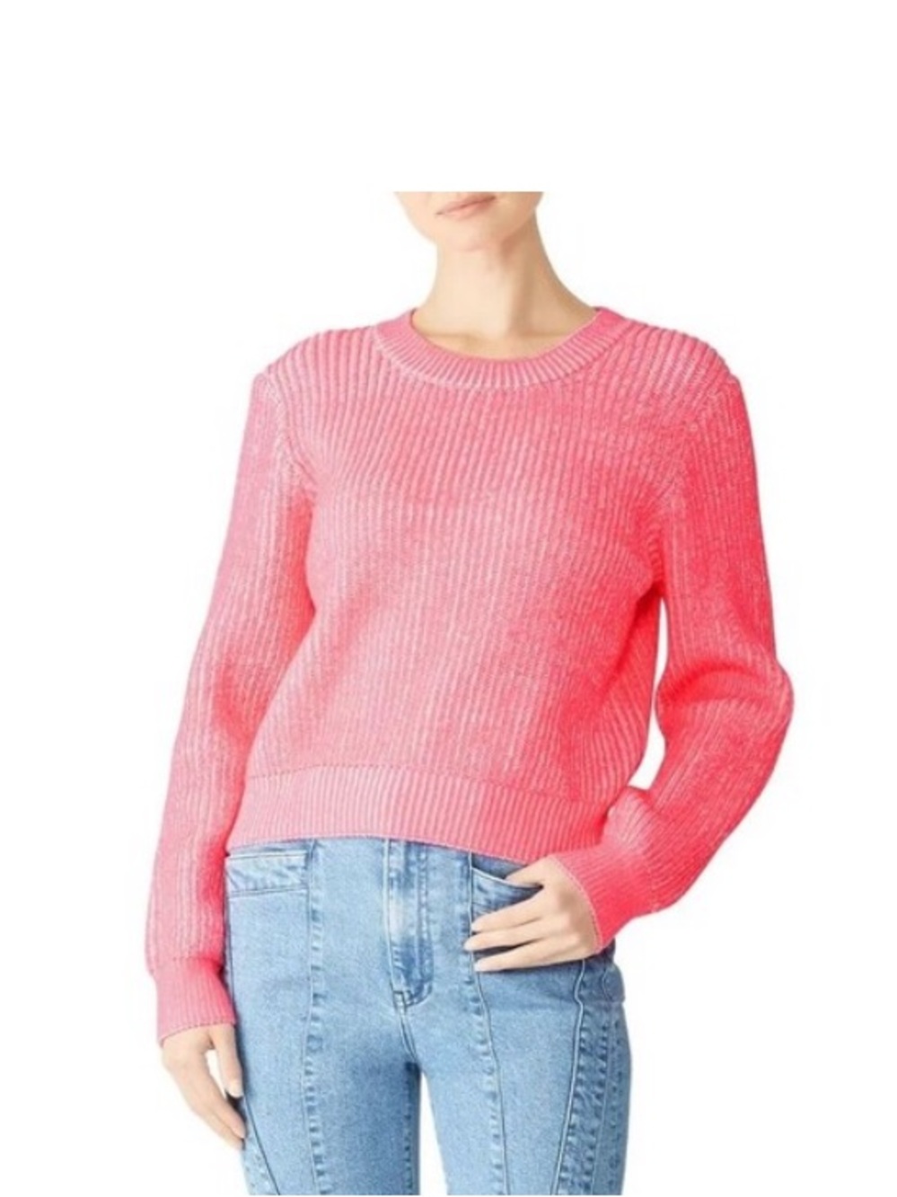 Milly Pink Ribbed Crewneck Sweater
